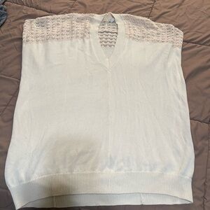 GAP Off-White V-Neck Openwork Yoke Sweater Vest